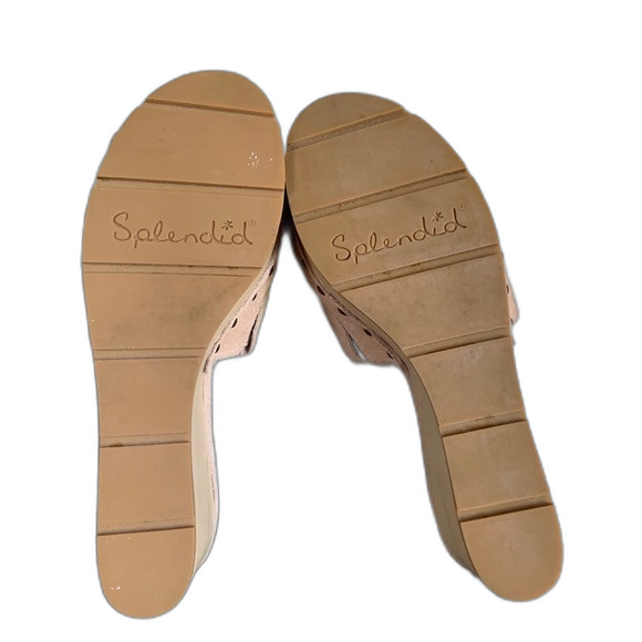 Splendid Tan Nubuck Suede Wedge Platform Mule Sandals Size 8.5M - Picture 6 of 9